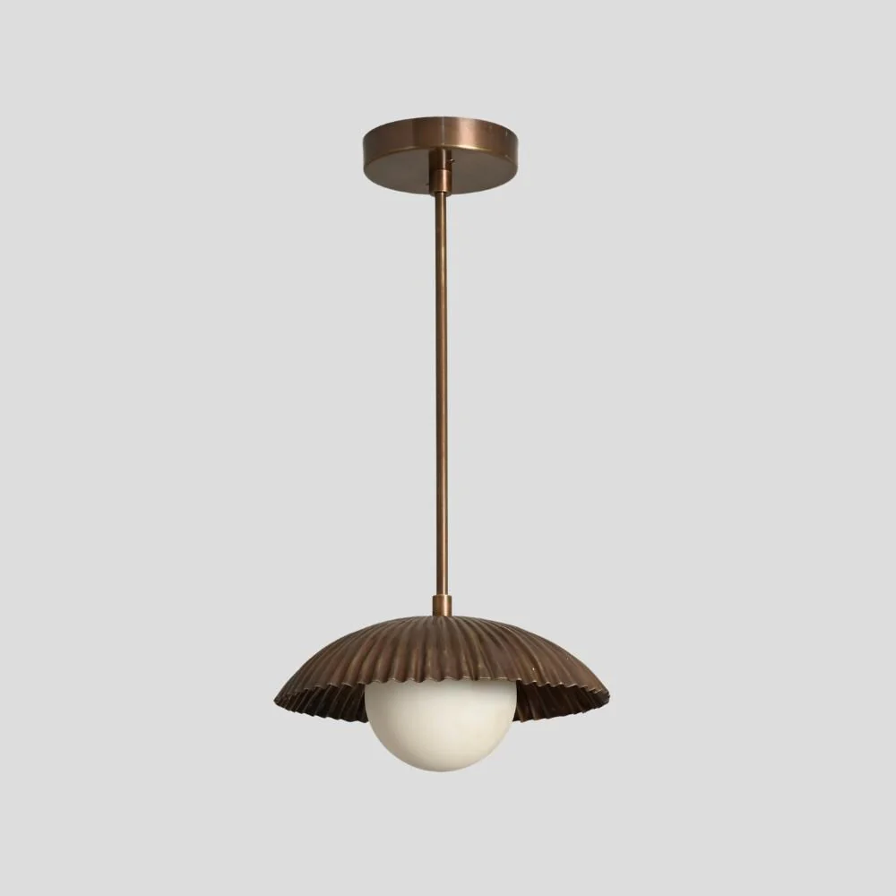 Antique Brass Pendant Light - Flower Shade