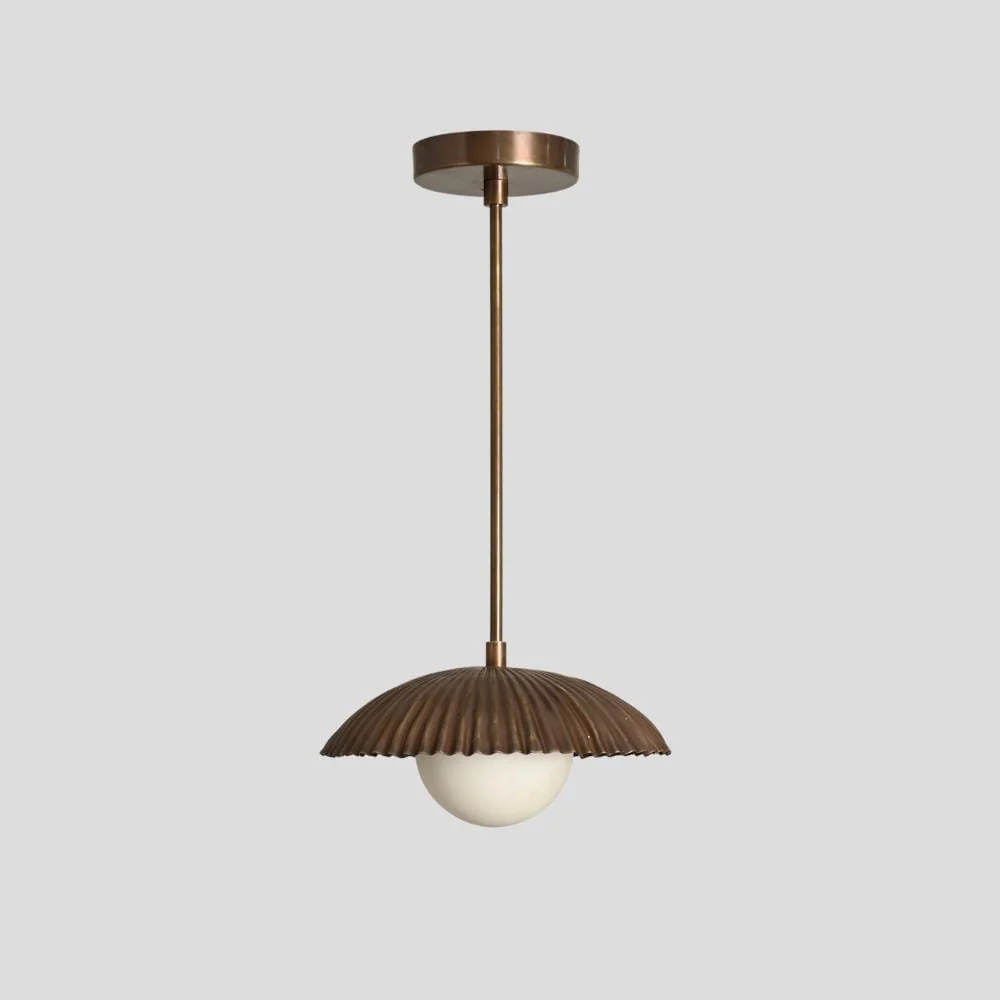 Antique Brass Pendant Light - Flower Shade - Image 2