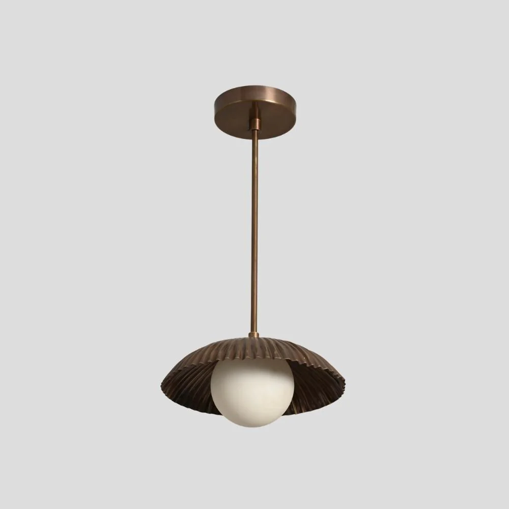 Antique Brass Pendant Light - Flower Shade - Image 3