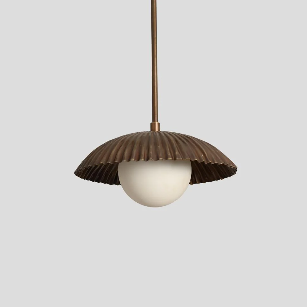 Antique Brass Pendant Light - Flower Shade - Image 4
