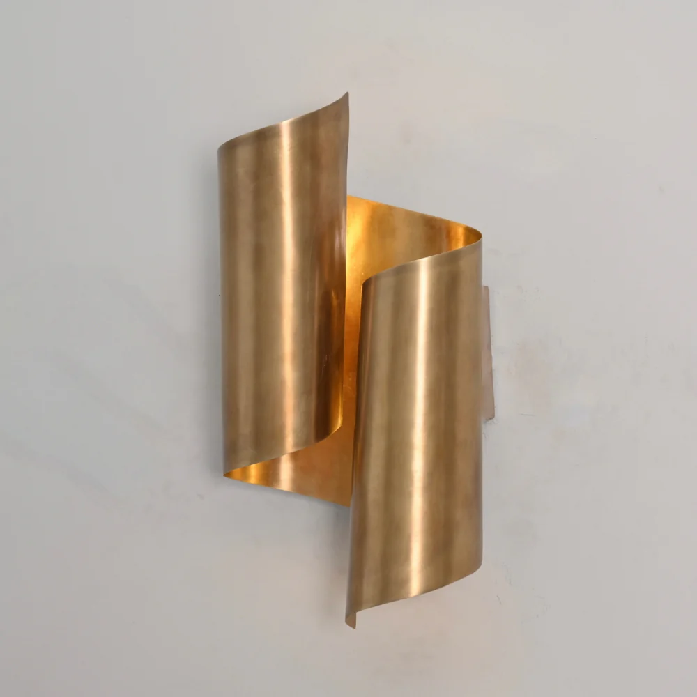 Curved Circle Wall Lamp - 2 Light Brass Sconce - Image 2
