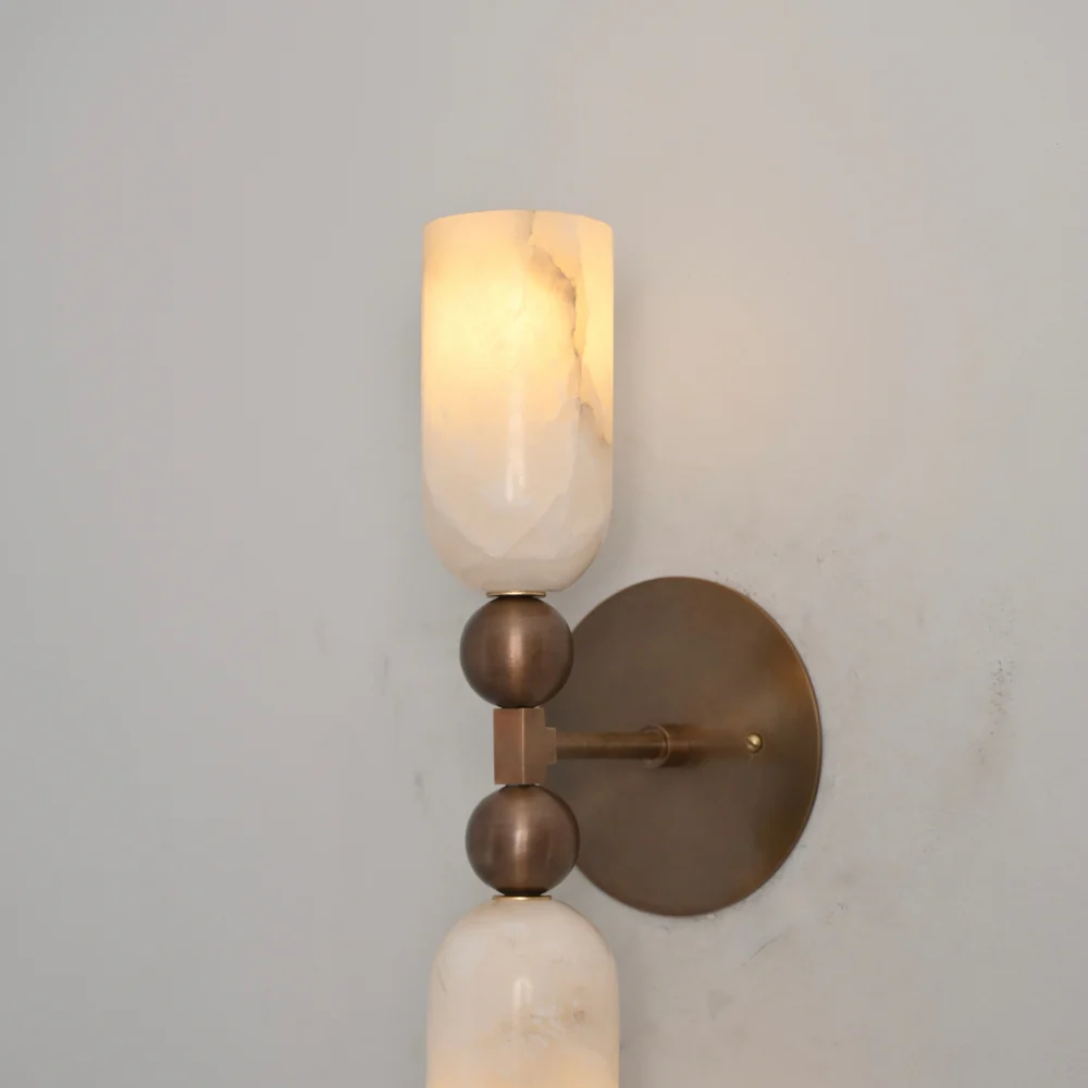 Double Alabaster Wall Sconce - Ball Arm Wall Lamp - Image 4