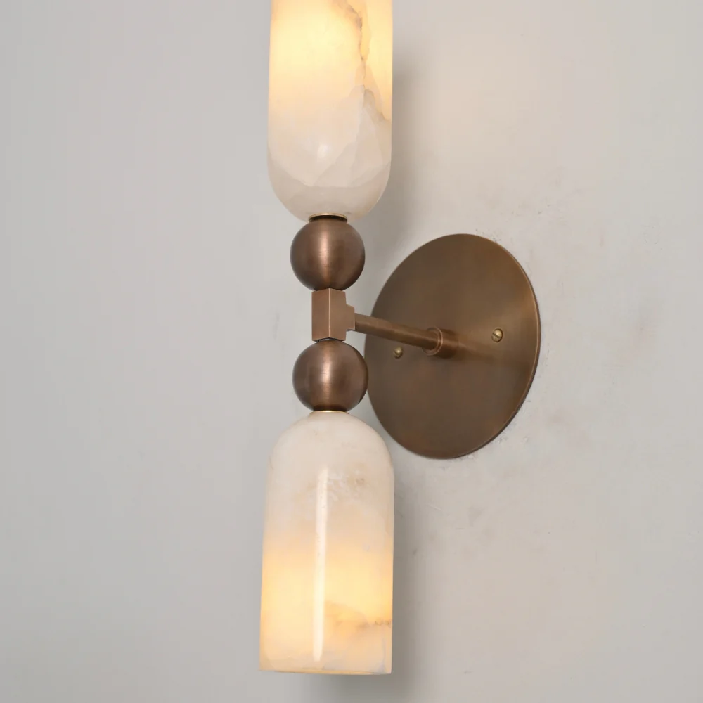 Double Alabaster Wall Sconce - Ball Arm Wall Lamp - Image 5