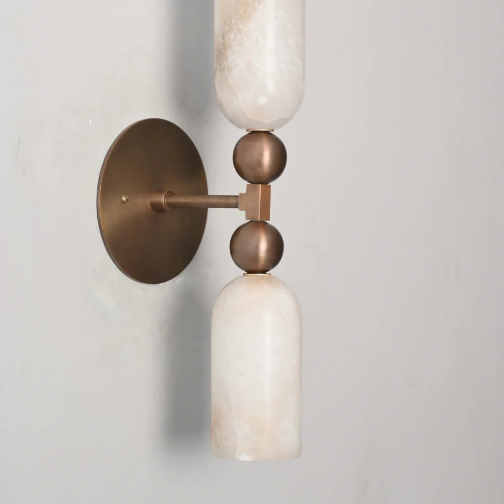 Double Alabaster Wall Sconce - Ball Arm Wall Lamp - Image 7