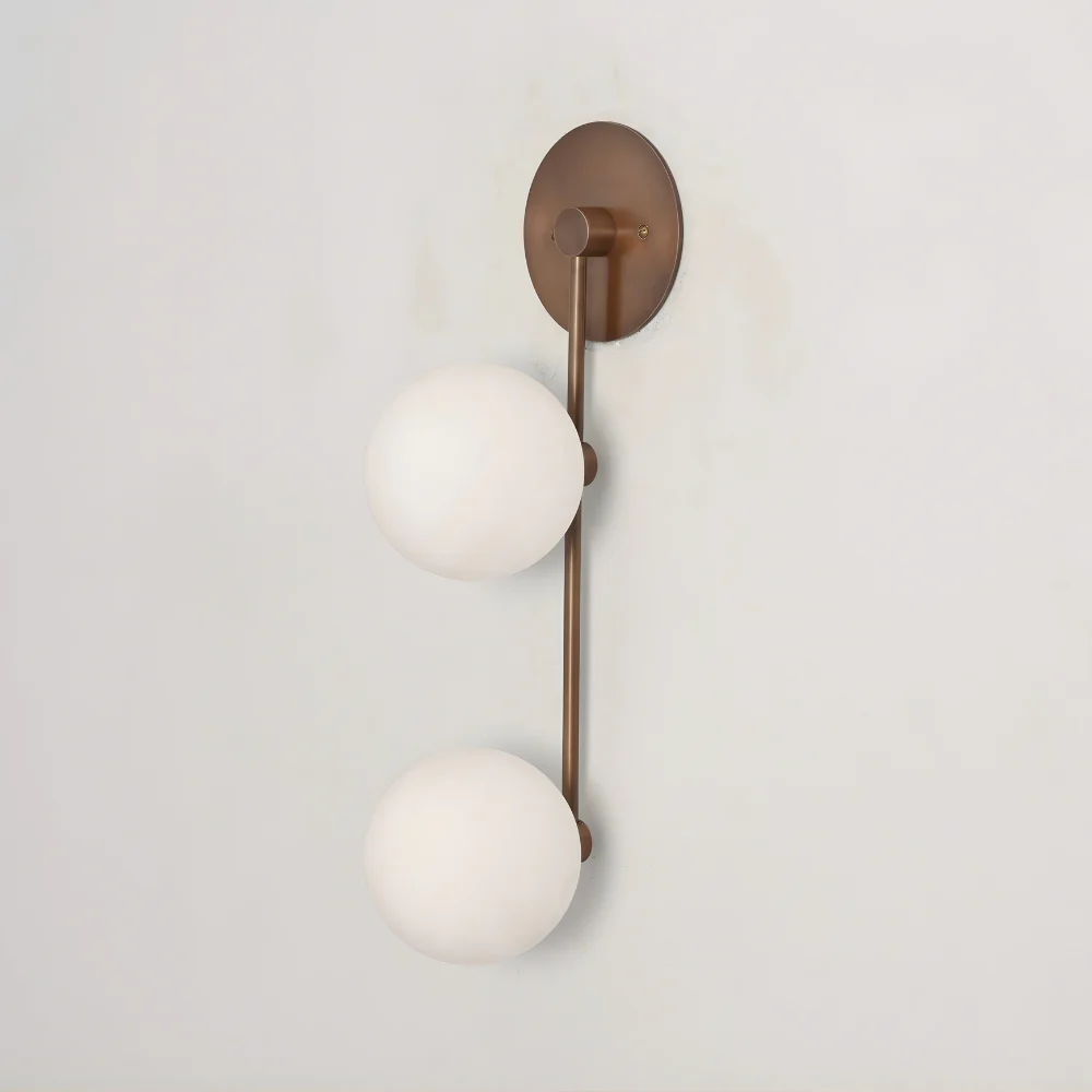 2 Brass Globe Sconce - Minimalist Vertical Rod Wall Lamp