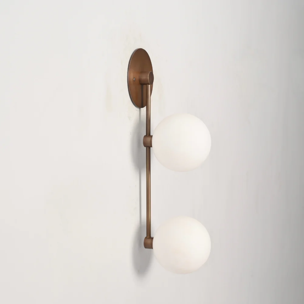 2 Brass Globe Sconce - Minimalist Vertical Rod Wall Lamp - Image 2