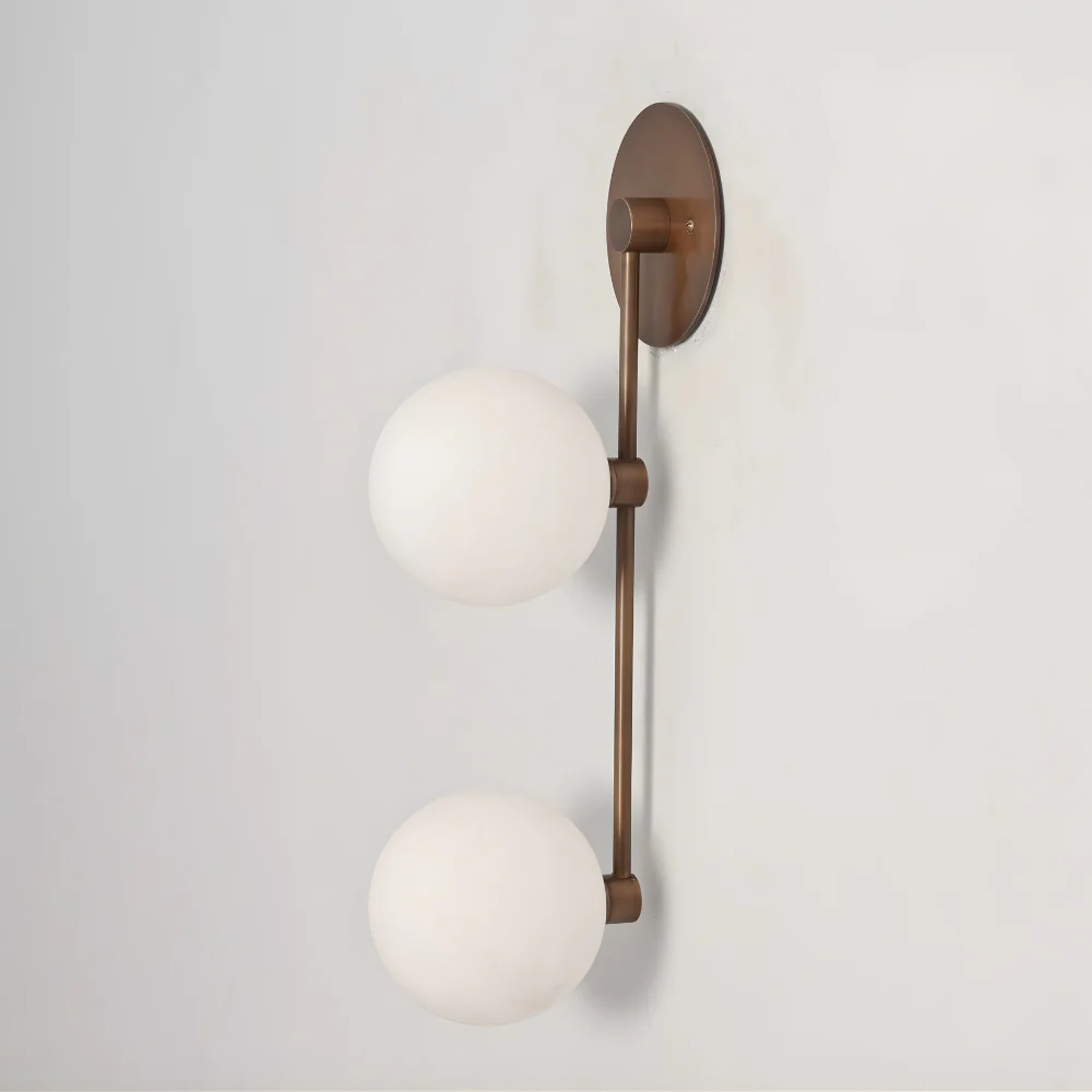 2 Brass Globe Sconce - Minimalist Vertical Rod Wall Lamp - Image 8