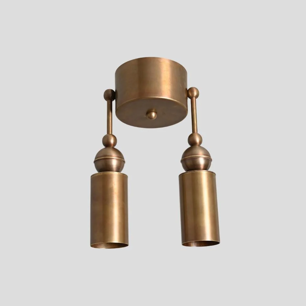 Double Brass Ceiling Light - 1950s Pendant Wall Sconce
