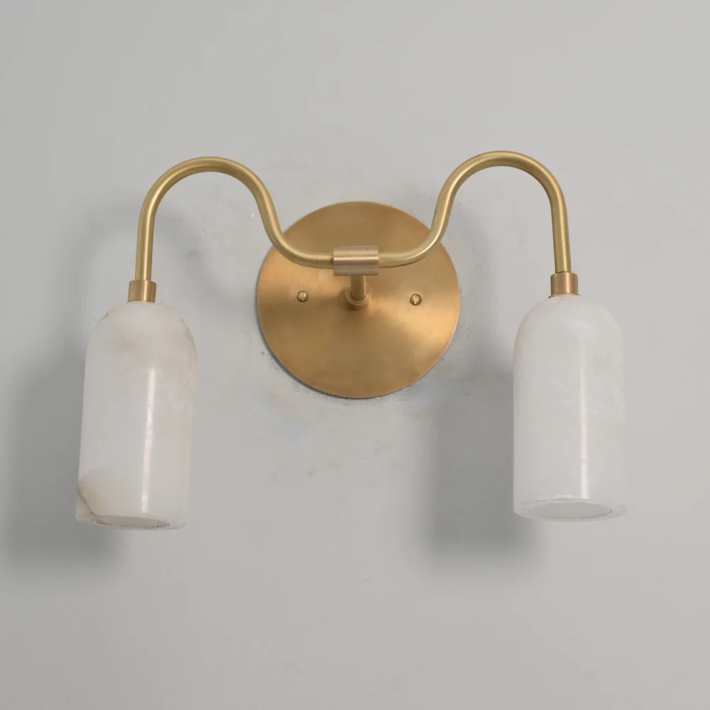 Dual Alabaster Wall Lamp - Brass Curved Vanity Light