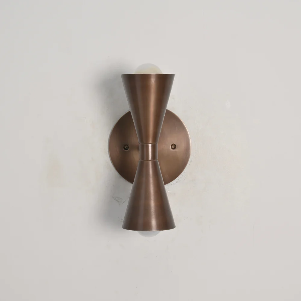 Dual Cone Brass Wall Lamp - Double Minimalist Globe Sconce - Image 2