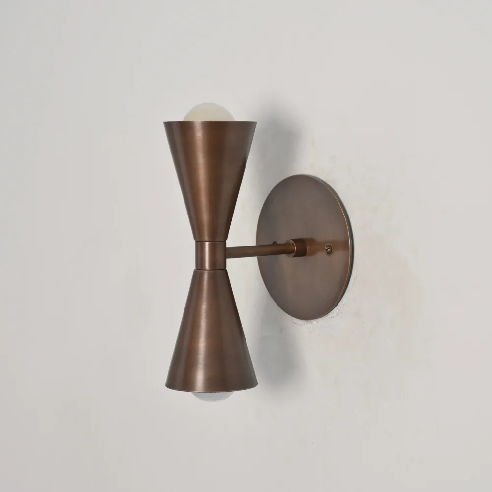 Dual Cone Brass Wall Lamp - Double Minimalist Globe Sconce - Image 3