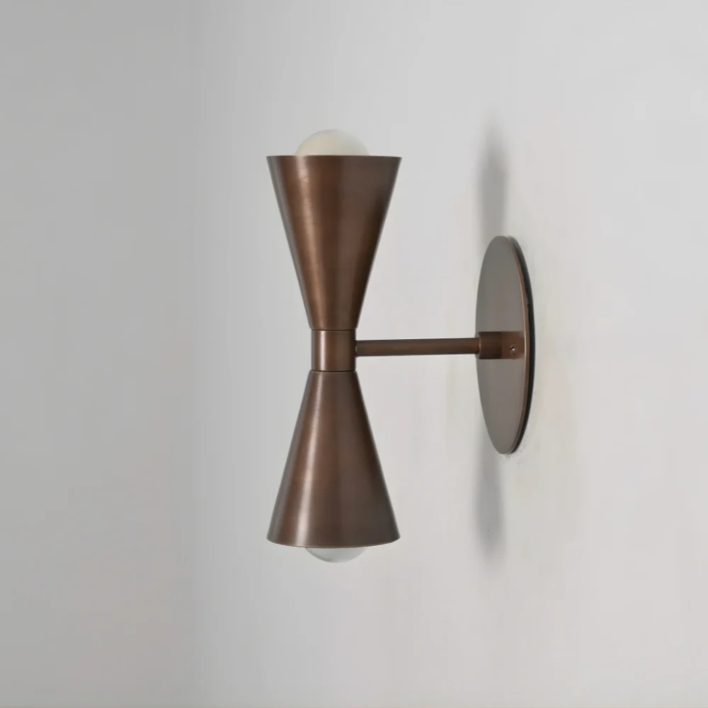 Dual Cone Brass Wall Lamp - Double Minimalist Globe Sconce - Image 5