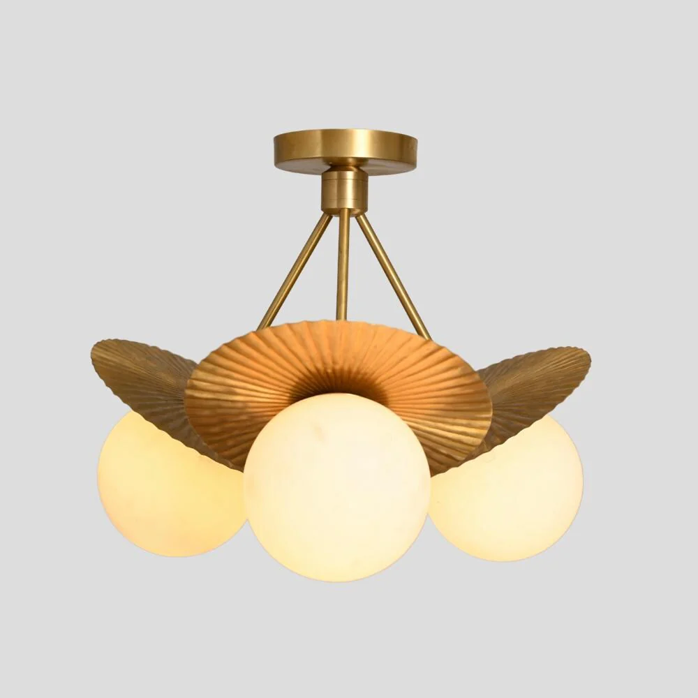 Brass Flush mount Ceiling Light 3 Glass Globe - Mid Century - Image 2
