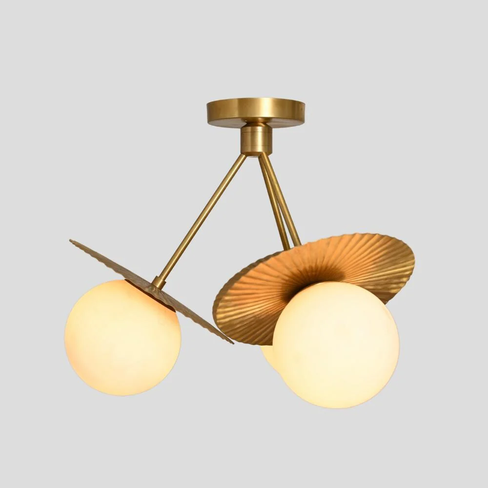 Brass Flush mount Ceiling Light 3 Glass Globe - Mid Century - Image 3
