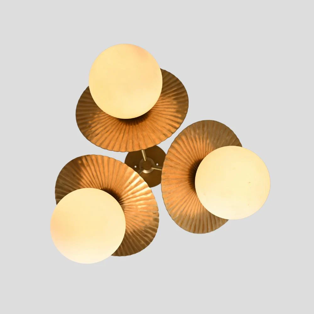 Brass Flush mount Ceiling Light 3 Glass Globe - Mid Century - Image 4