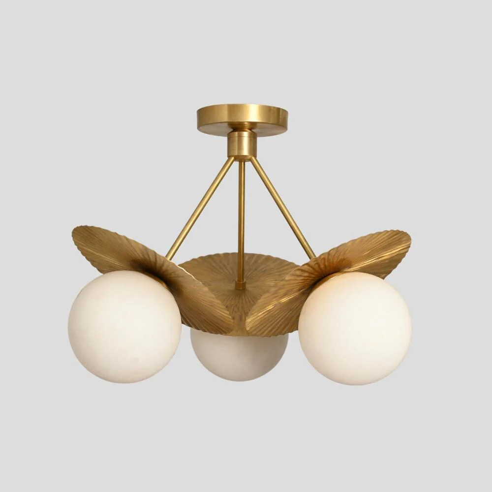 Brass Flush mount Ceiling Light 3 Glass Globe - Mid Century - Image 5