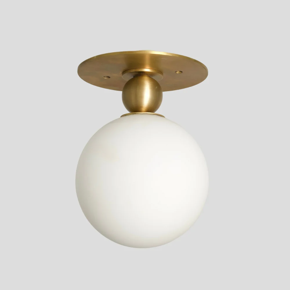 Glass Globe Flush Mount Ceiling Light - Brass Ball - Image 2