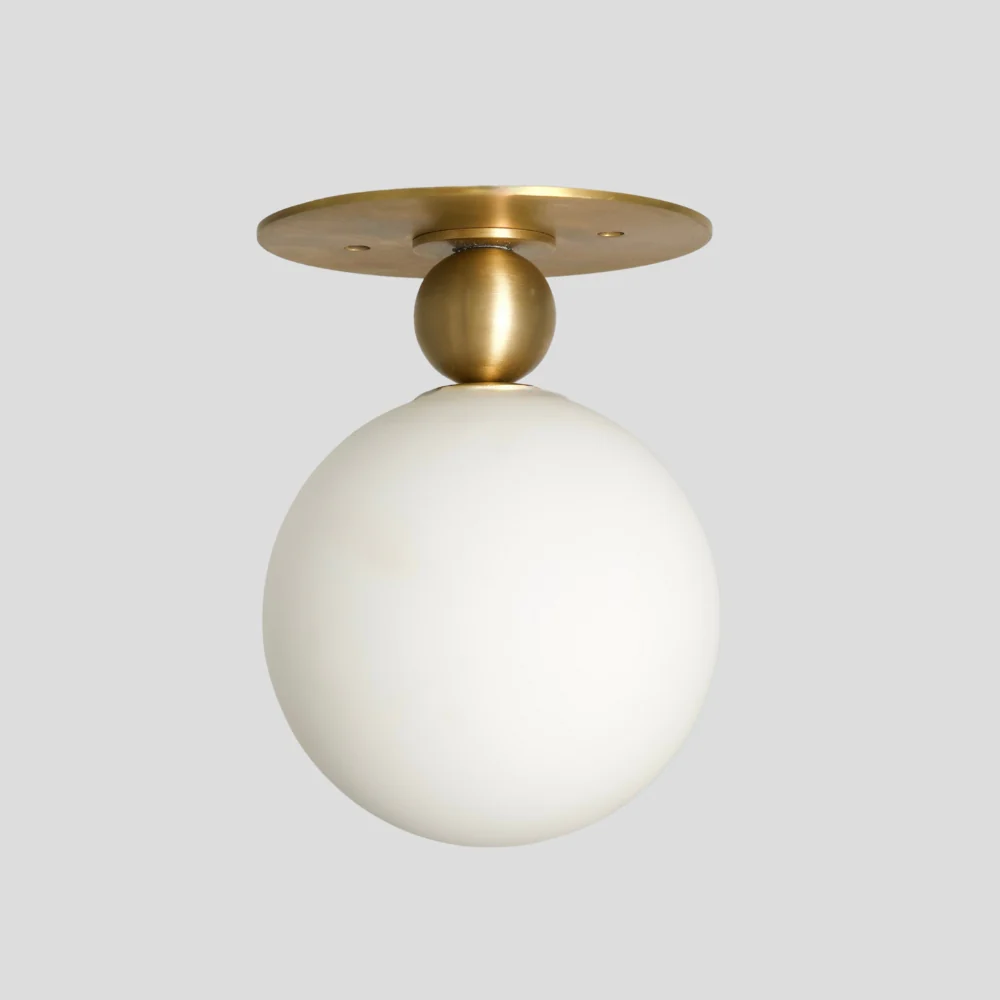 Glass Globe Flush Mount Ceiling Light - Brass Ball - Image 3