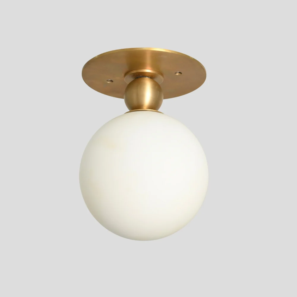 Glass Globe Flush Mount Ceiling Light - Brass Ball - Image 4