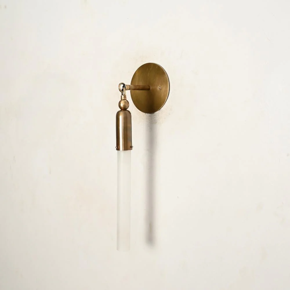 Glass Tube Wall Sconce - Antique Brass Cylinder Glass Sconce