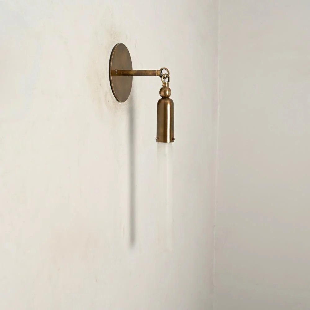 Glass Tube Wall Sconce - Antique Brass Cylinder Glass Sconce - Image 2
