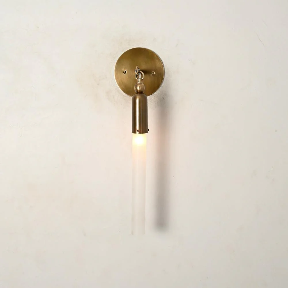 Glass Tube Wall Sconce - Antique Brass Cylinder Glass Sconce - Image 3