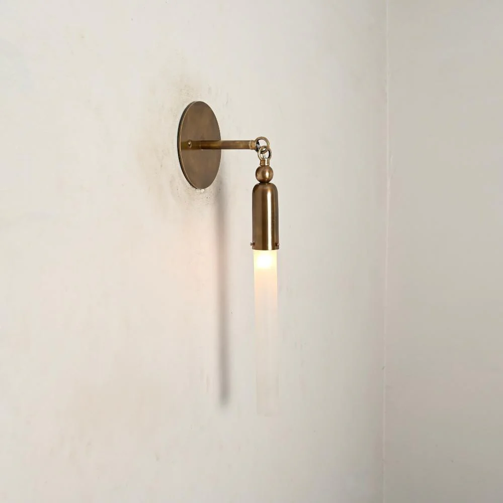 Glass Tube Wall Sconce - Antique Brass Cylinder Glass Sconce - Image 5