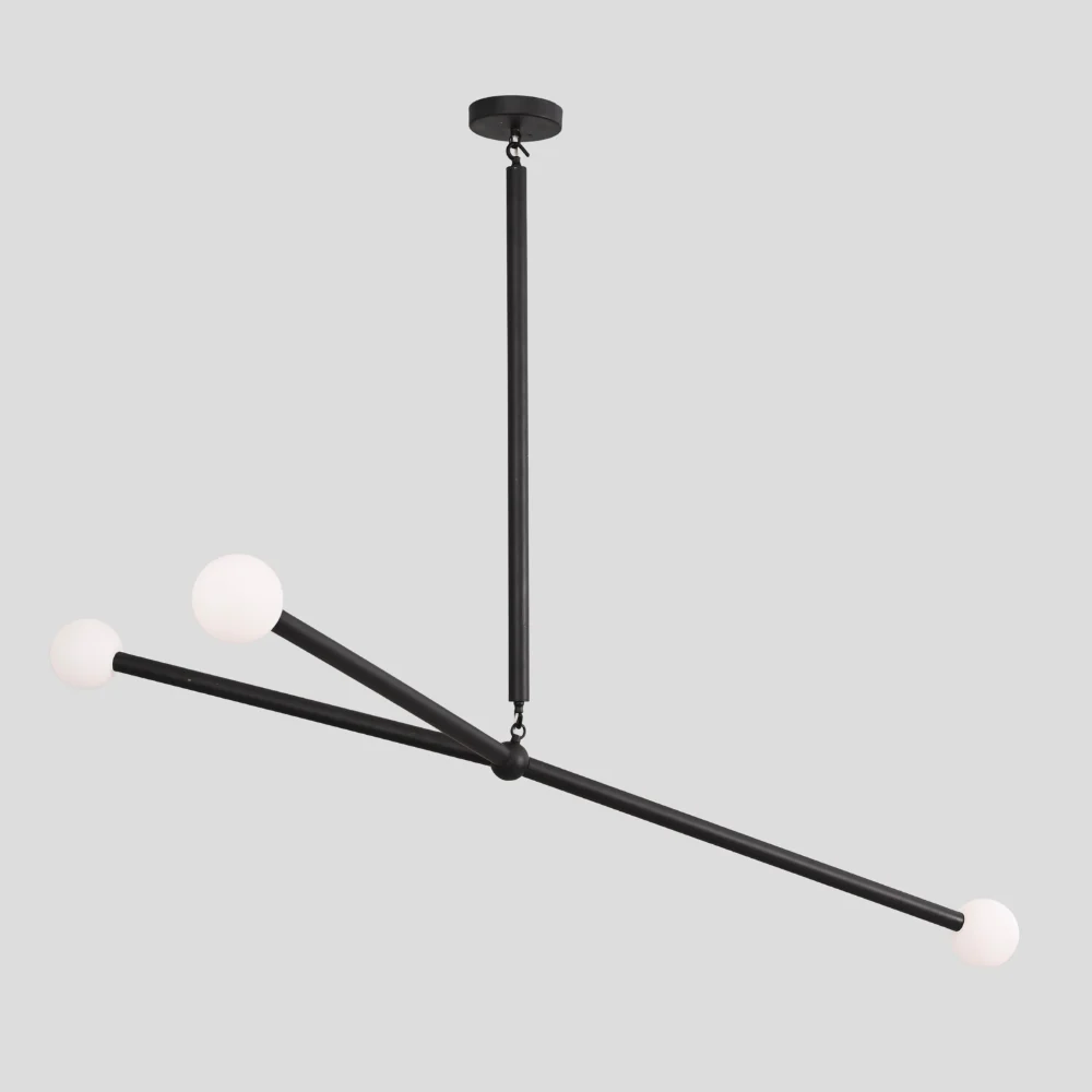 Matt Black Orb Chandelier - Three Arm Pendant Light - Image 2