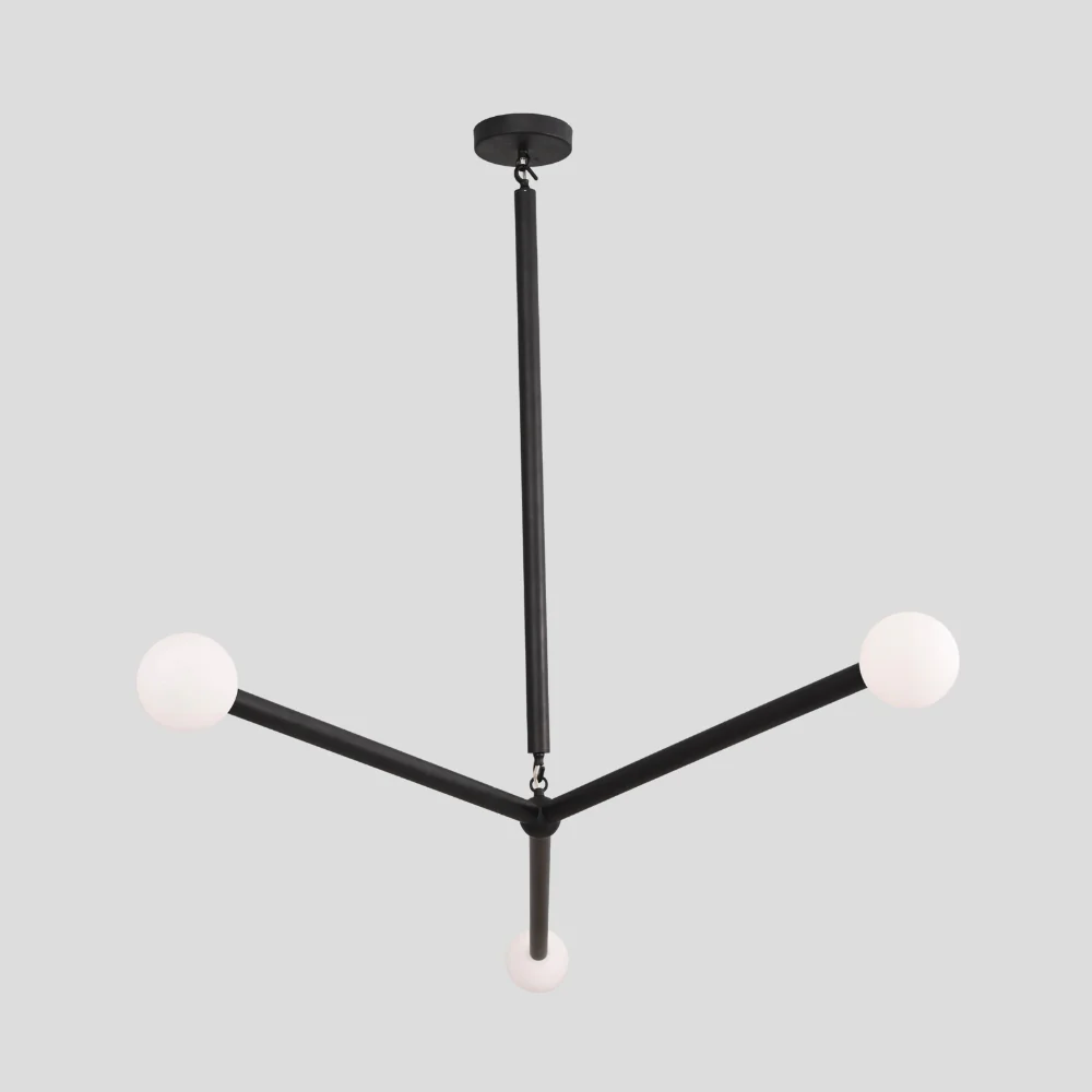 Matt Black Orb Chandelier - Three Arm Pendant Light - Image 3