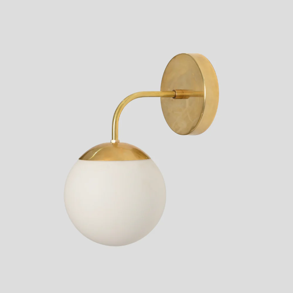Modern Glass Globe Wall Lamp - Brass Curved Arm Sconce - Image 2