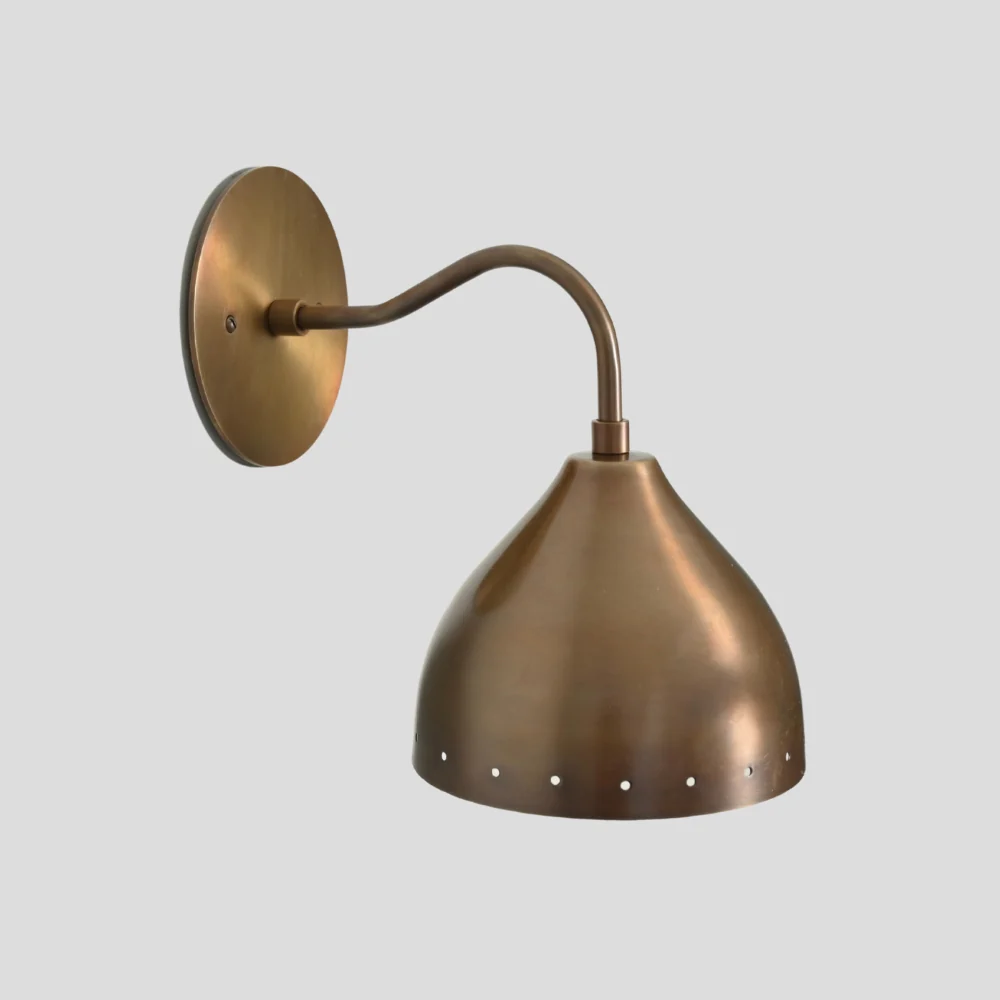 Perforated Brass Wall Sconce - Curved Arm Light