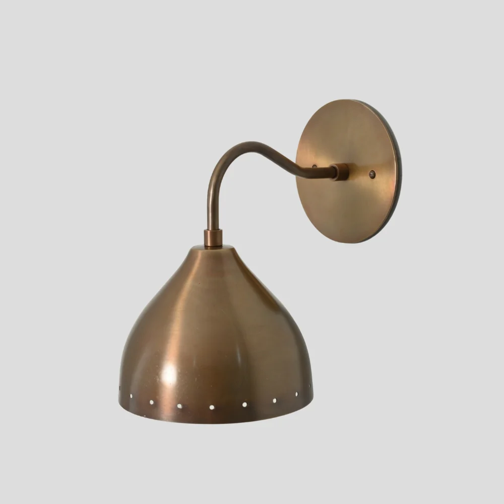 Perforated Brass Wall Sconce - Curved Arm Light - Image 2