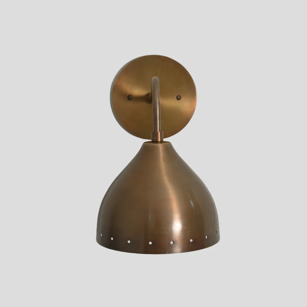 Perforated Brass Wall Sconce - Curved Arm Light - Image 3