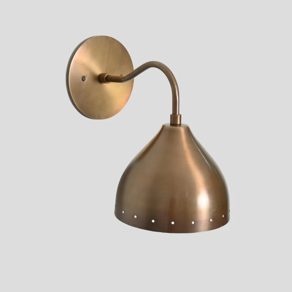 Perforated Brass Wall Sconce - Curved Arm Light - Image 4
