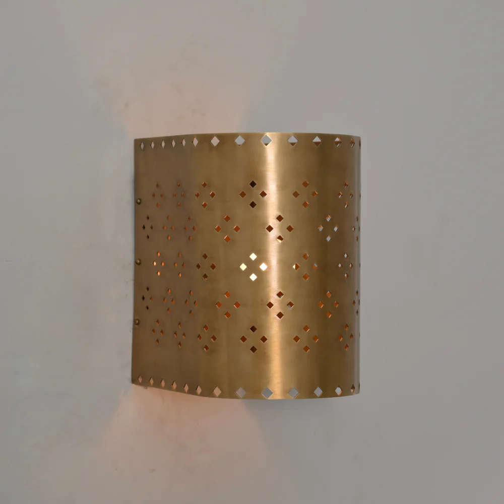 Perforated Brass Wall Sconce - Modern Curved Shade - Image 2