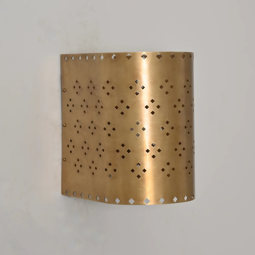 Perforated Brass Wall Sconce - Modern Curved Shade - Image 6