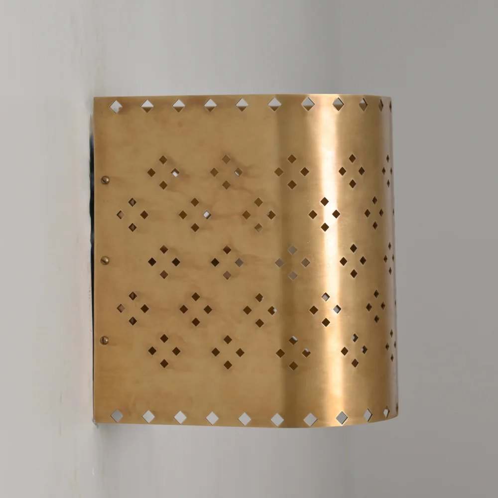Perforated Brass Wall Sconce - Modern Curved Shade - Image 7