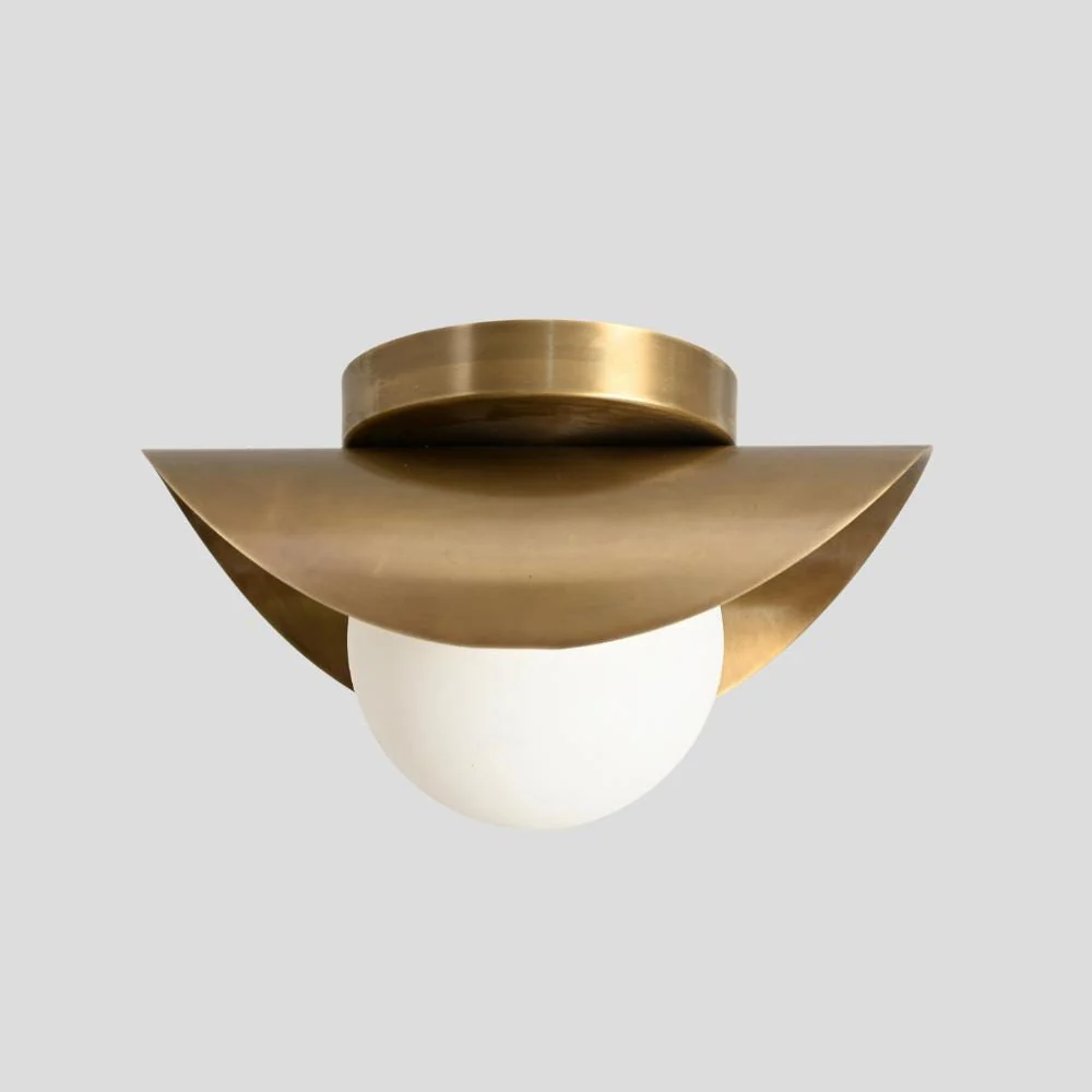Brass Flush Mount Ceiling Light - Curved Shade & Glass Globe - Image 2