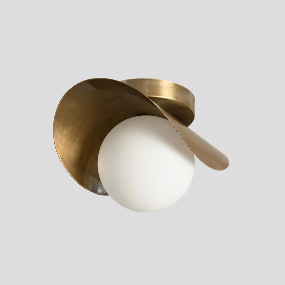 Brass Flush Mount Ceiling Light - Curved Shade & Glass Globe - Image 4