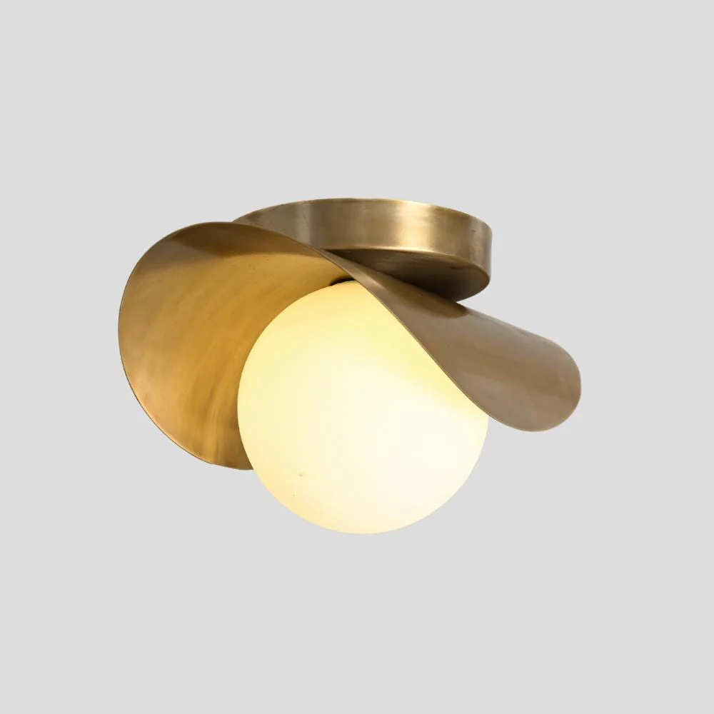 Brass Flush Mount Ceiling Light - Curved Shade & Glass Globe - Image 5