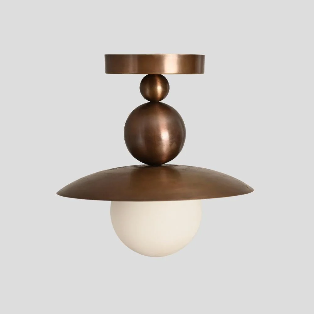 Semi Flush Mount - Brass Globe Ceiling Light - Image 2