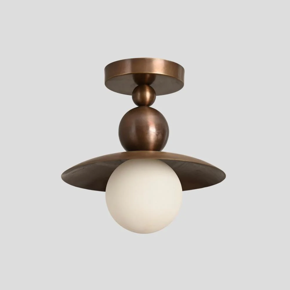 Semi Flush Mount - Brass Globe Ceiling Light - Image 3