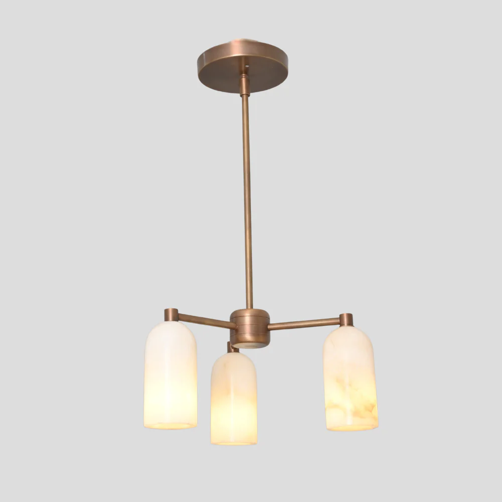 Three Alabaster Shade Pendant - Brass Marble Chandelier - Image 4