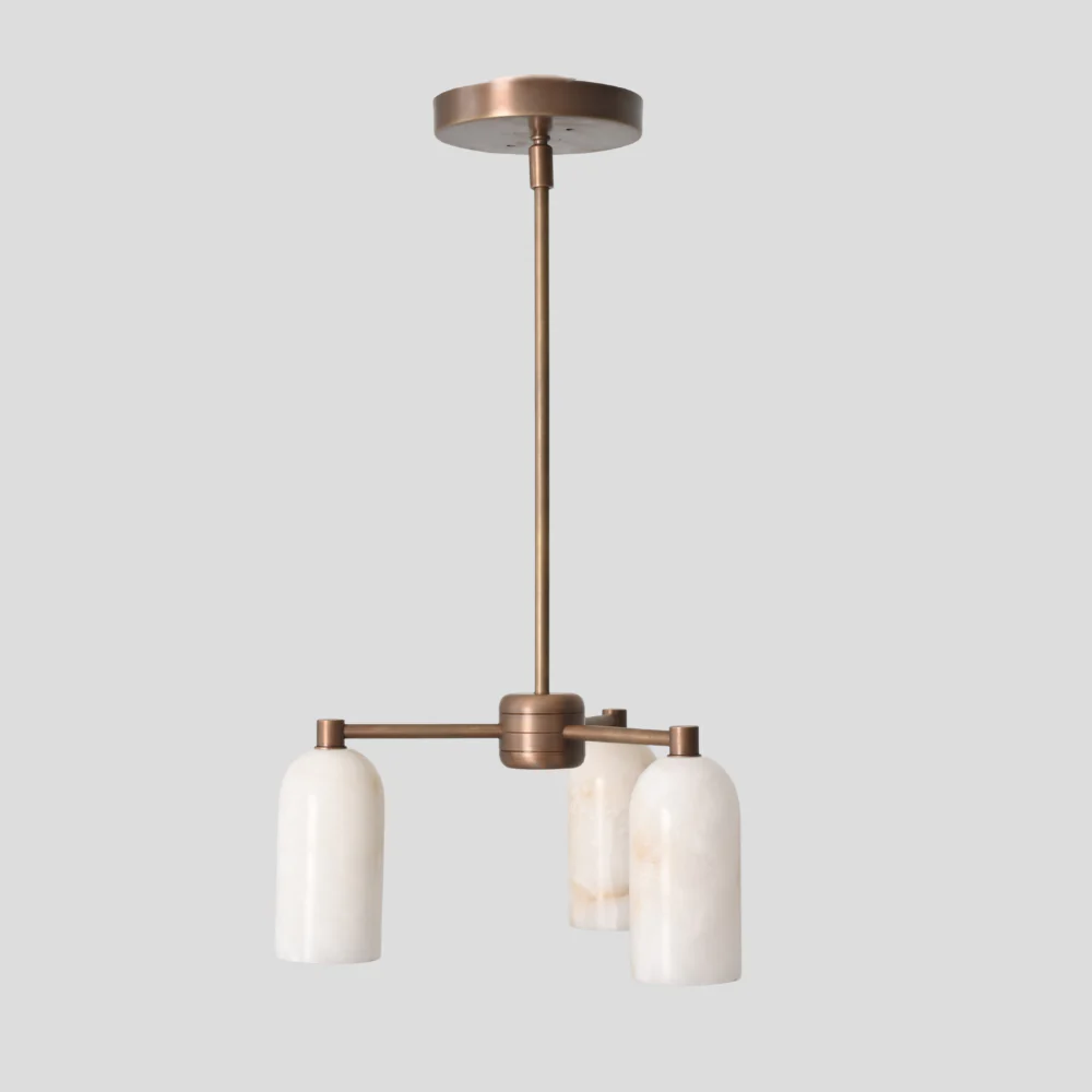 Three Alabaster Shade Pendant - Brass Marble Chandelier - Image 5