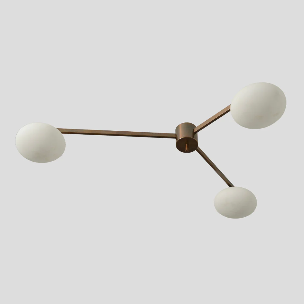 Three Arm Brass Globe Chandelier - Mid Century Flush Mount - Image 2