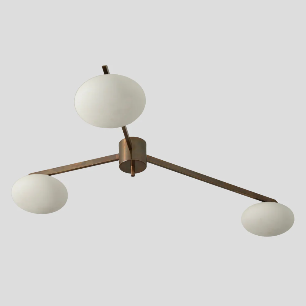 Three Arm Brass Globe Chandelier - Mid Century Flush Mount - Image 5