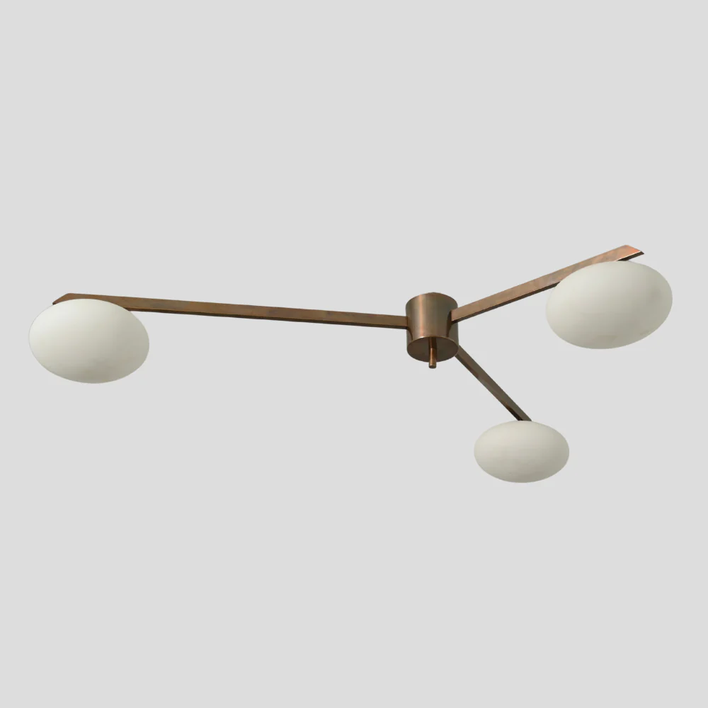 Three Arm Brass Globe Chandelier - Mid Century Flush Mount - Image 6