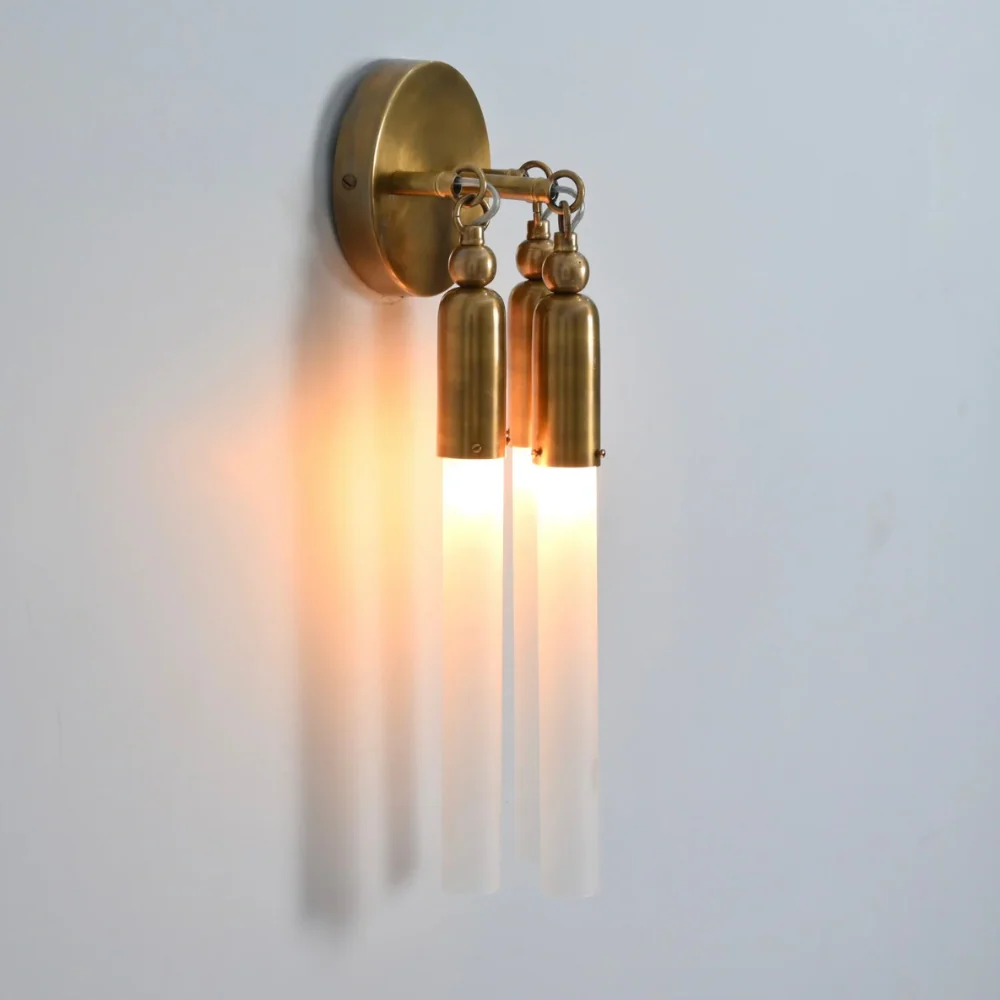 Three Brass Glass Tube Wall Sconce - Mid Century Wall Lamp - Image 2