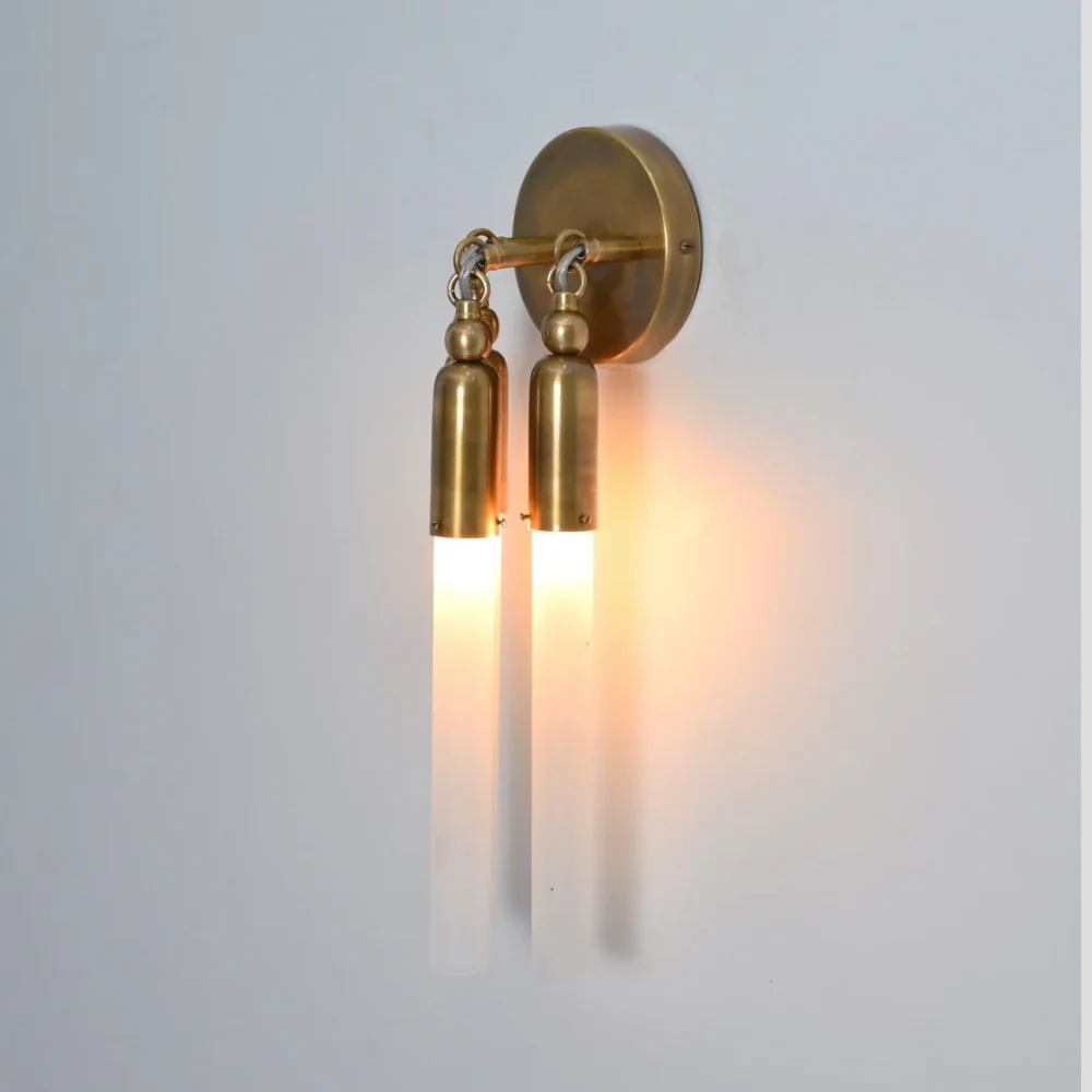 Three Brass Glass Tube Wall Sconce - Mid Century Wall Lamp - Image 3