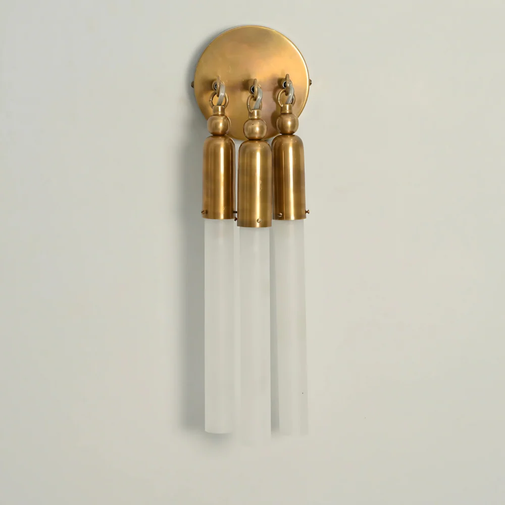 Three Brass Glass Tube Wall Sconce - Mid Century Wall Lamp - Image 4